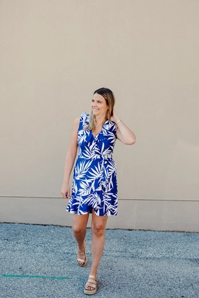 Everyday Layers Naples Faux Wrap Dress Navy Palm Leaf