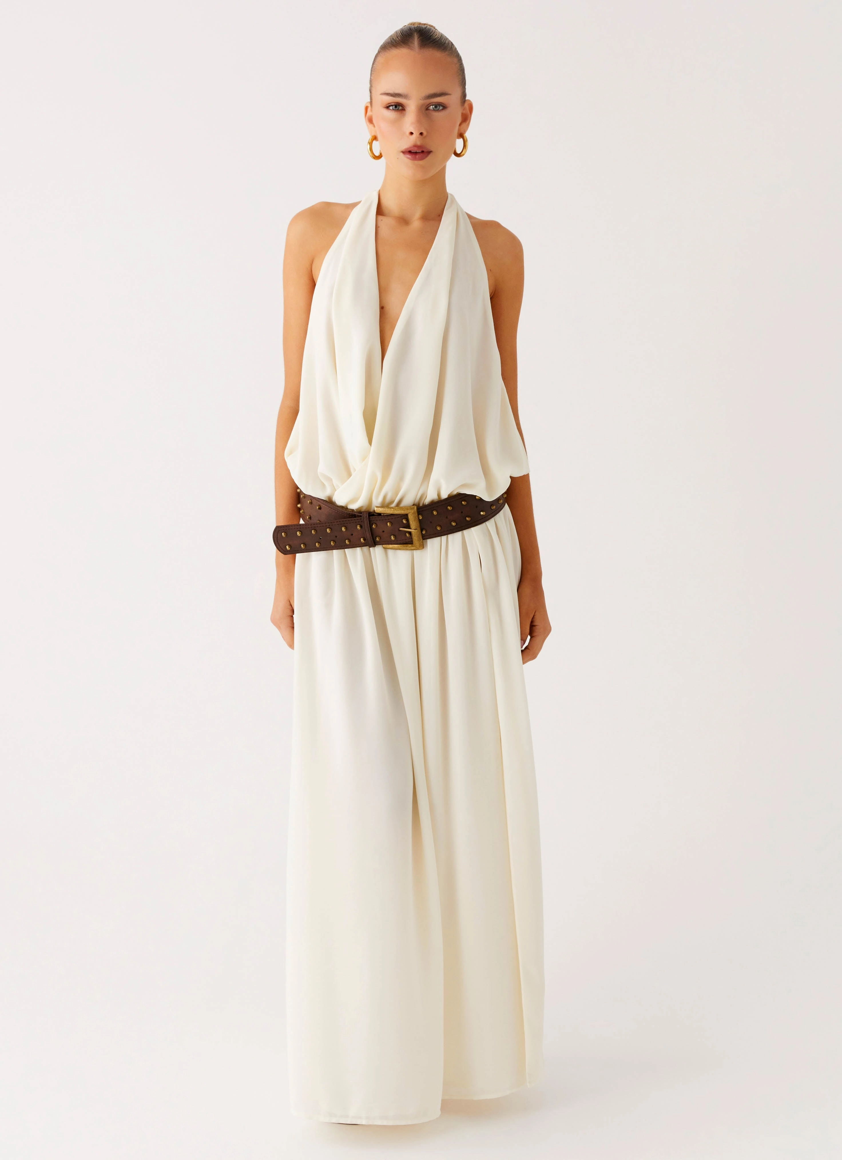 Narlah Halter Maxi Dress - Ivory Harmonious Layers