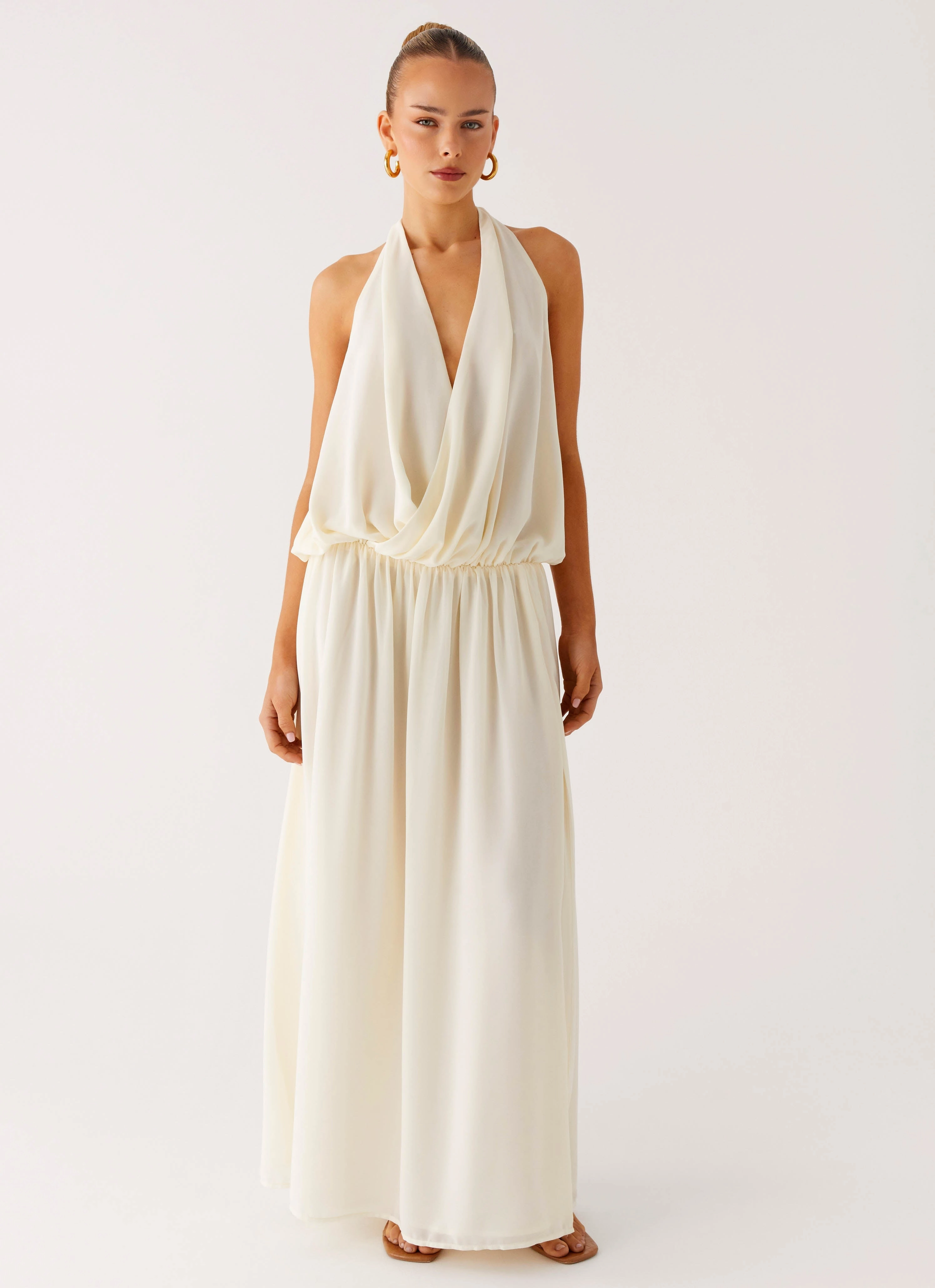 Narlah Halter Maxi Dress - Ivory Minimal Motion Perfect Style Wear