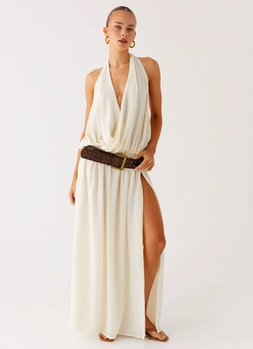 Texture Softness Statement-Print Narlah Halter Maxi Dress - Ivory