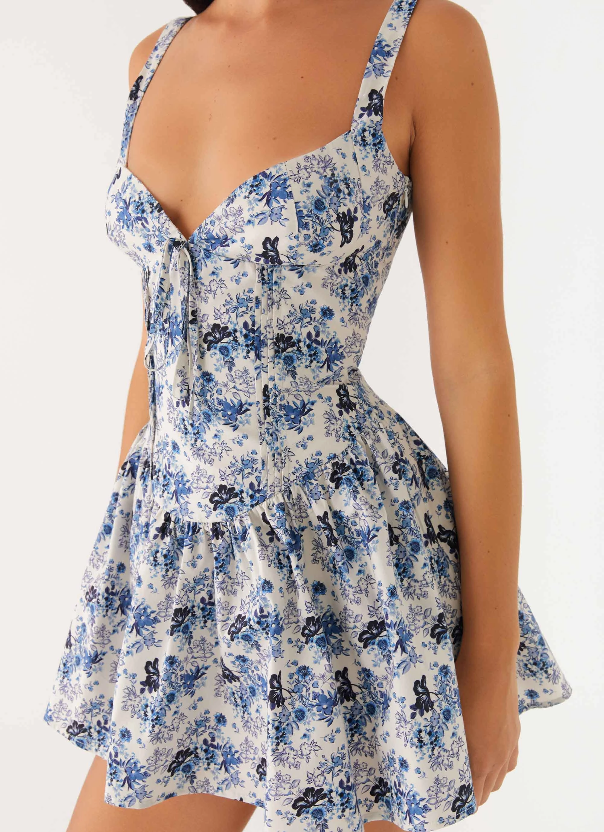 Nash Bust Mini Dress - Serene Sky Floral Weekend Casual Romantic Hour