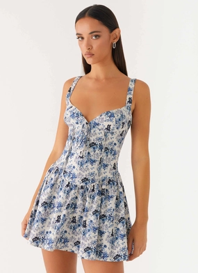 Bold Touches Nash Bust Mini Dress - Serene Sky Floral