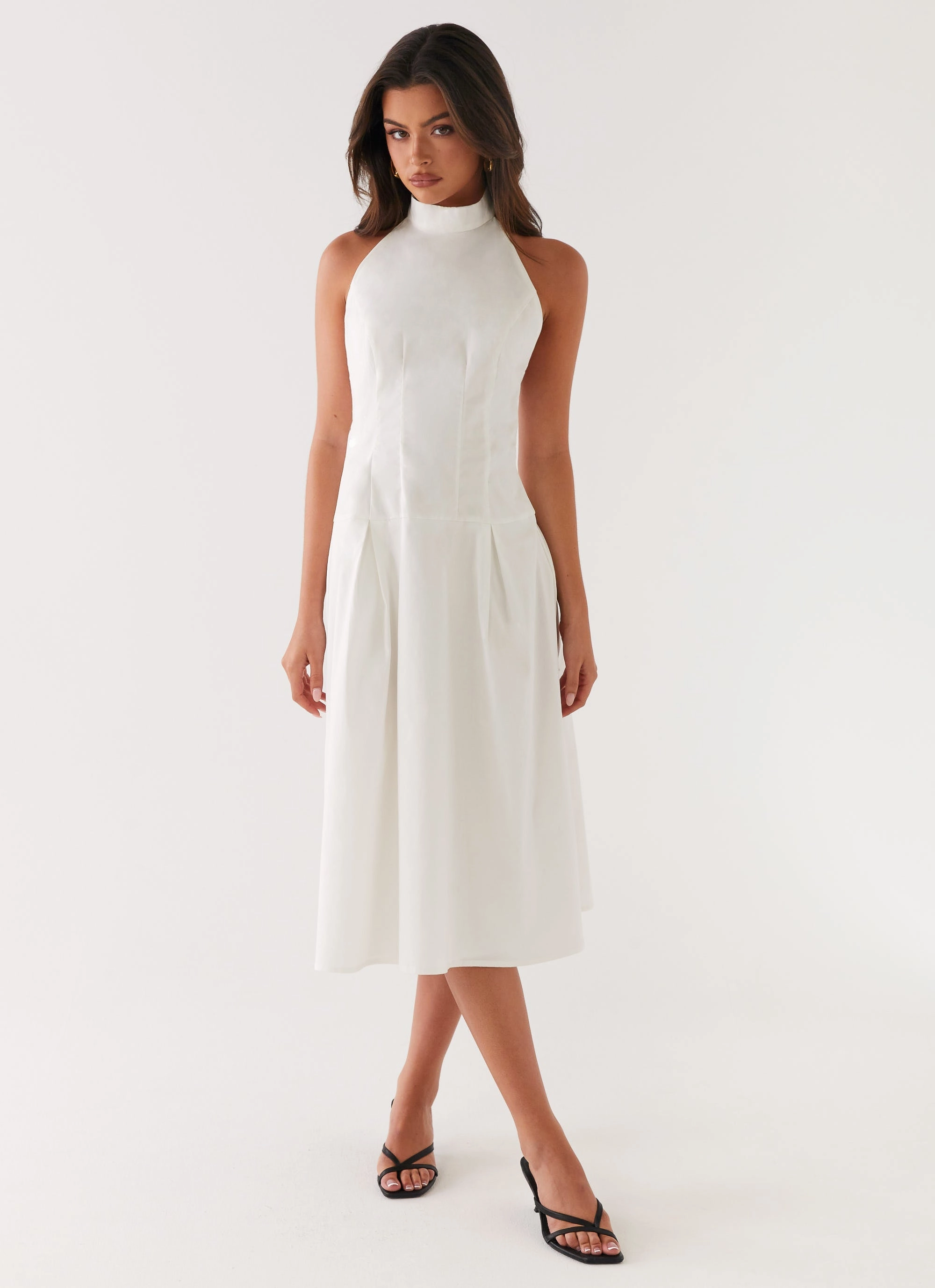 Easy Draping Calla Halter Midi Dress - White