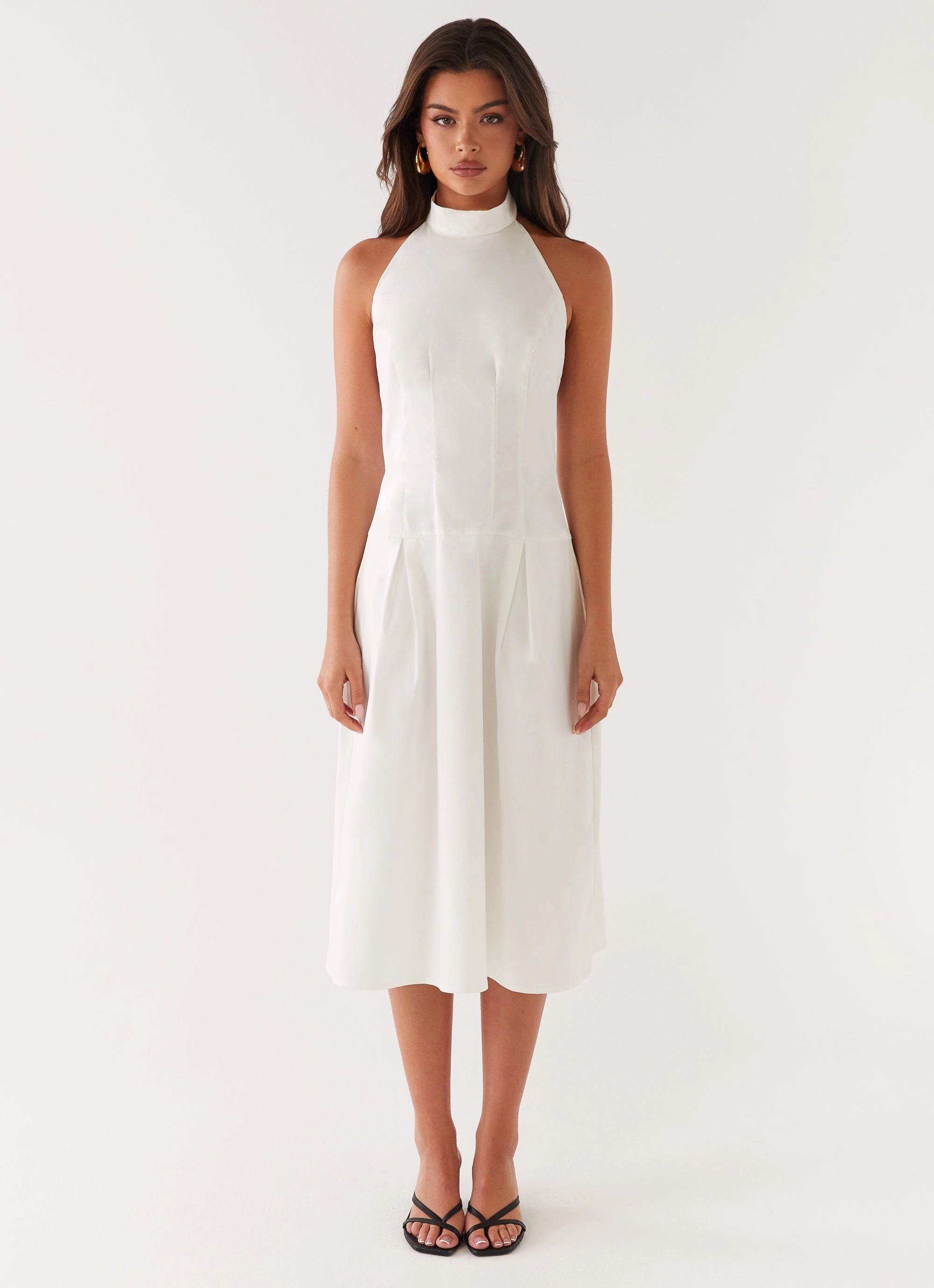 Calla Halter Midi Dress - White Flattering Design Wear Light Layers