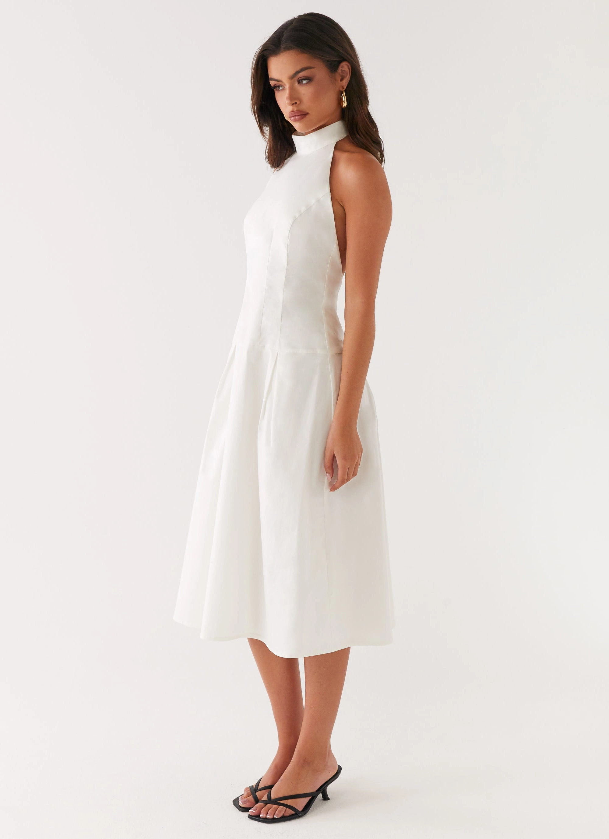 Calla Halter Midi Dress - White single wear Travel Friendly