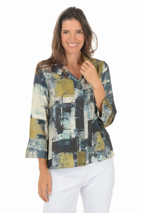 Copper Patina Button-Front Shirt HiddenPocket TurtleneckDesign