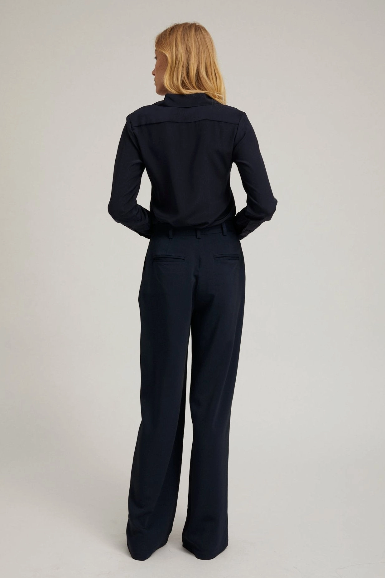 QuickReleaseClosures quick dry Navy Crepe Straight Leg Pleated Trousers