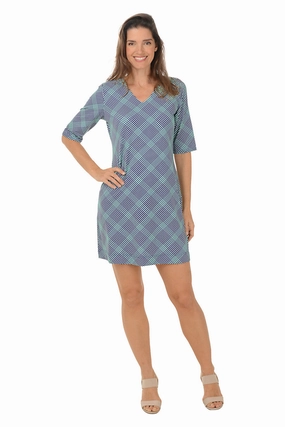 Navy Gingham V-Neck UPF50  Dress Linen Chic