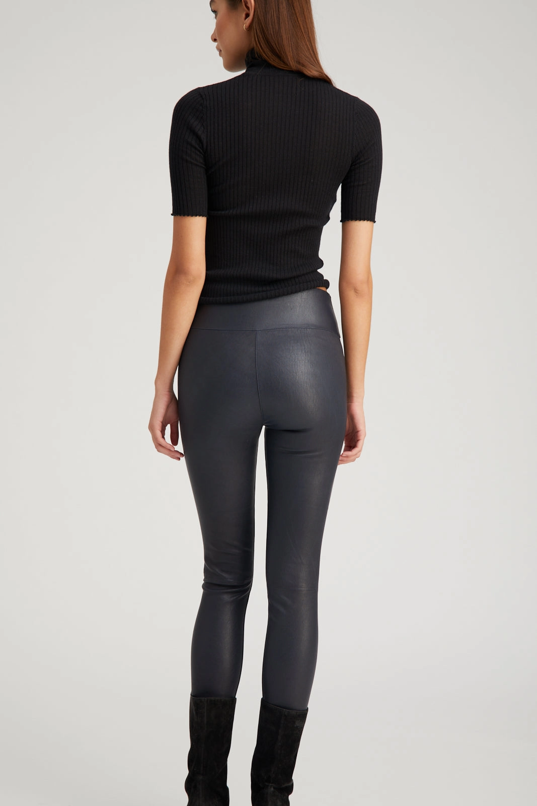 Navy Leather Crop Non Sheer Material