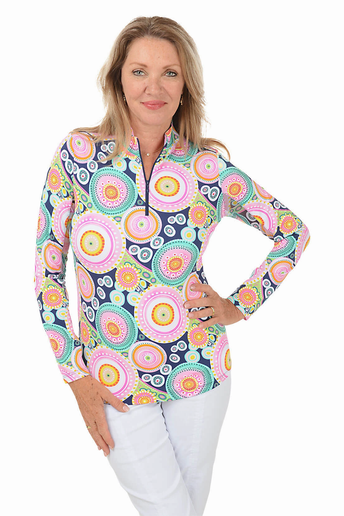 Navy Leona Mandala UPF50  Sun Shirt Vintage Shirt Compact TravelFriendly Design
