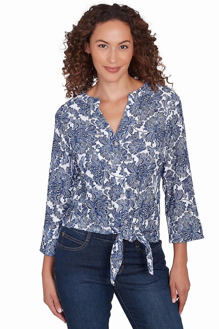 Navy Making Waves Hibiscus Gauze Shirt Compact TravelFriendly Design