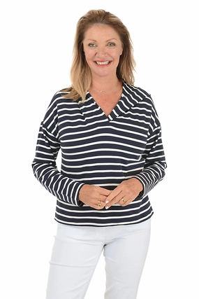 Navy Striped French Terry Hoodie MinimalistStyle