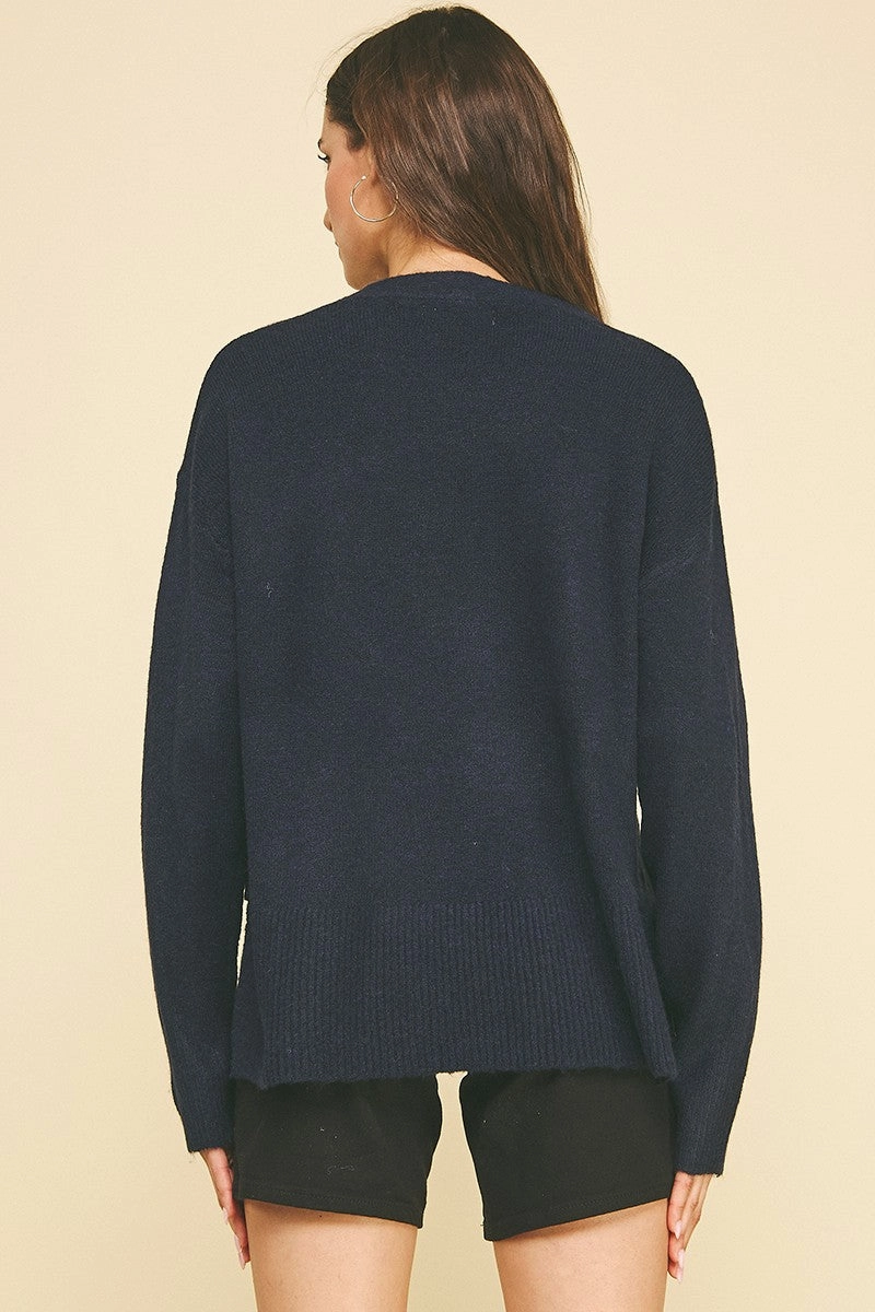 All Weather Performance Fabric Navy V-neck Sweater