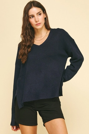 Navy V-neck Sweater Ventilated Side Panels NonSlip Grip Tape