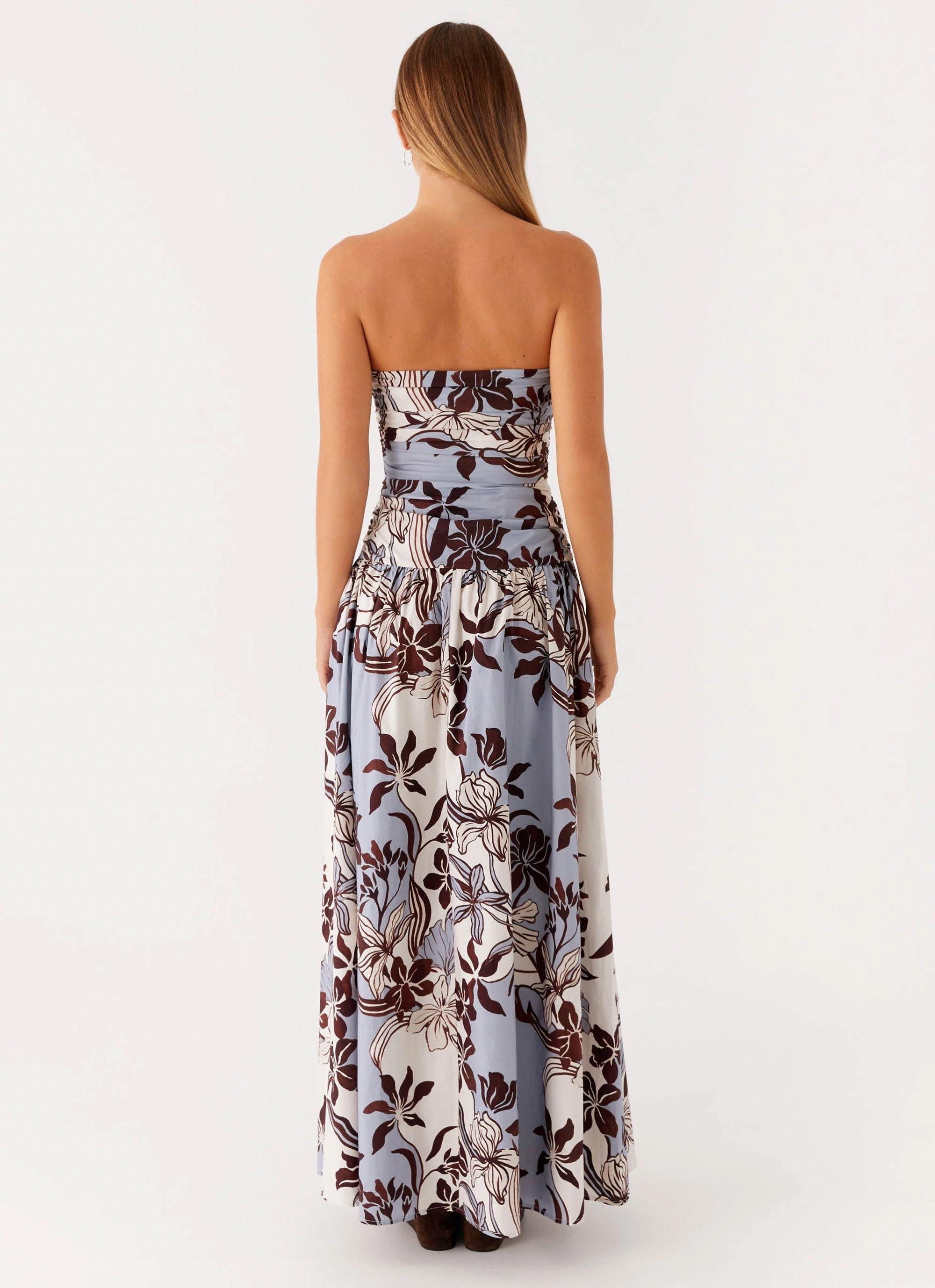 Statement-Buttons Carmel Maxi Dress - Bluewood Blossom