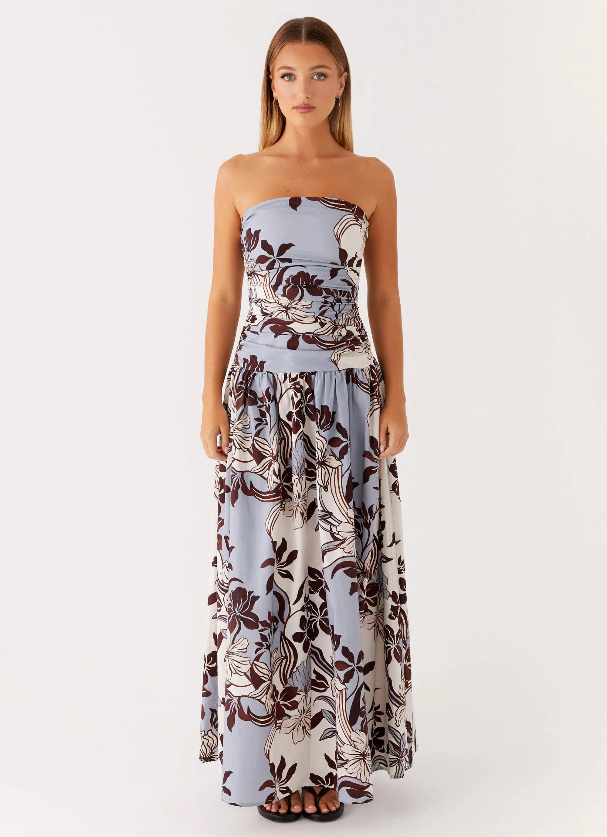 Gentle Motion Delicate Tone Carmel Maxi Dress - Bluewood Blossom