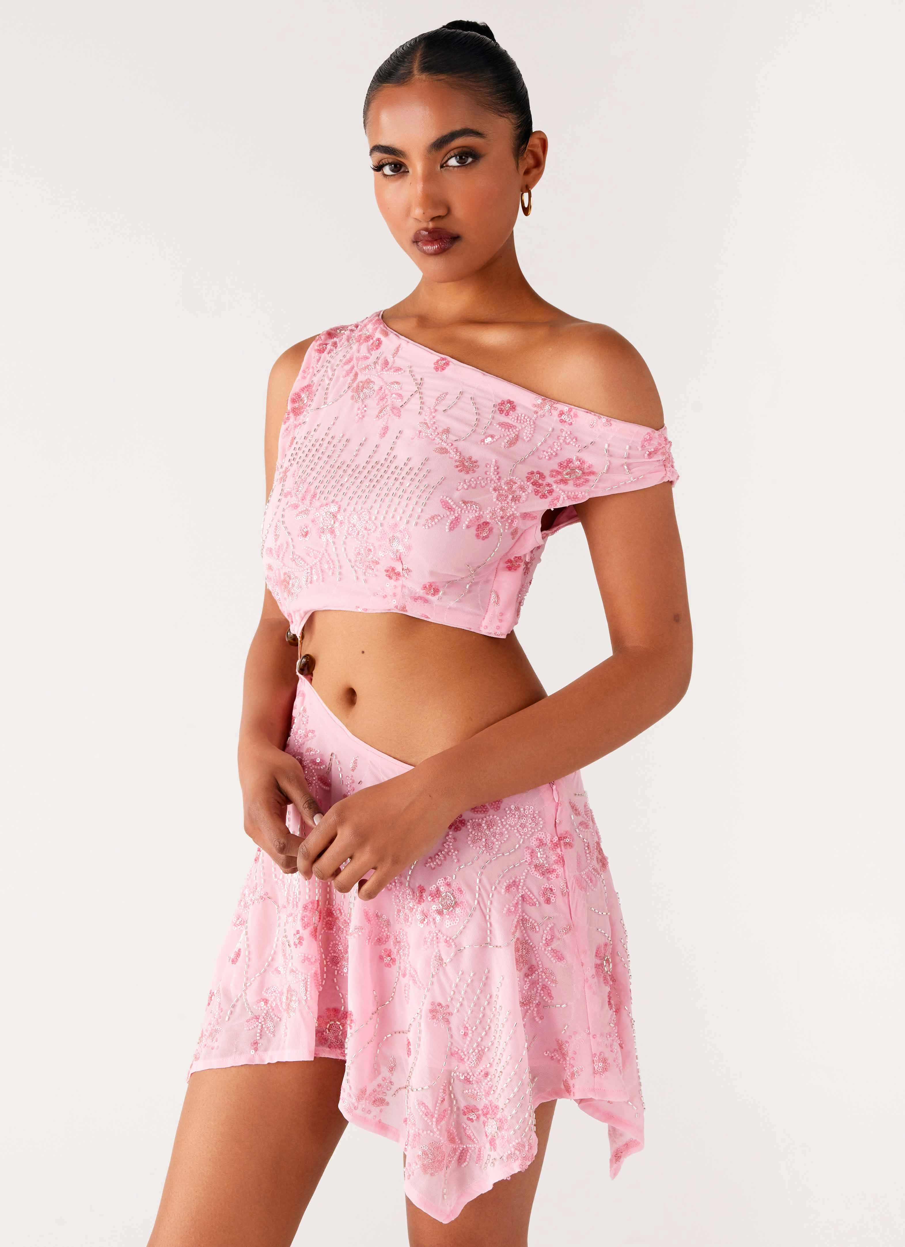 Crisp Detail Aletta Sequin Mini Dress - Pink