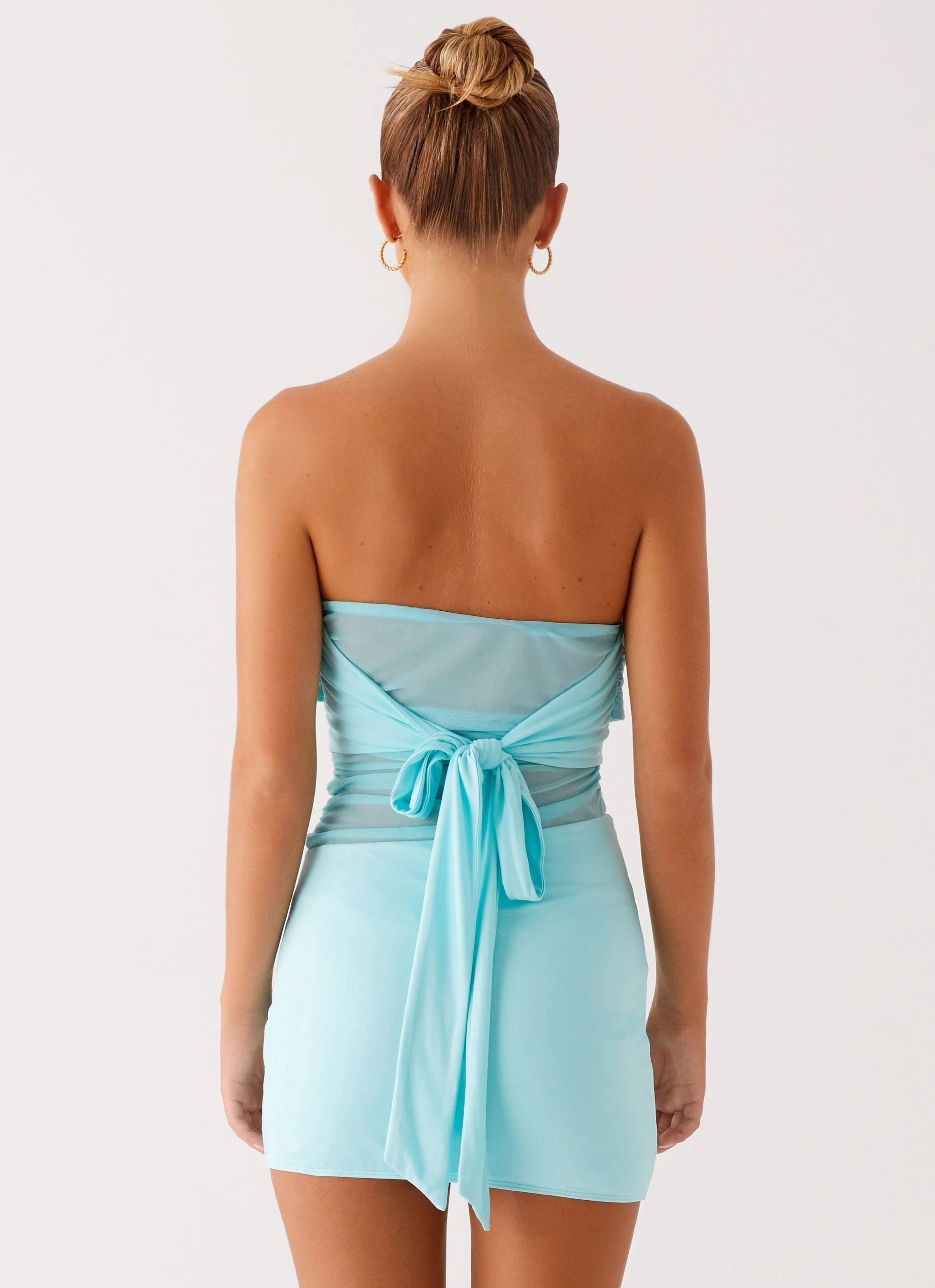 Elegant Waistband Comfort Layer Wear Lita Twist Mini Dress - Turquoise