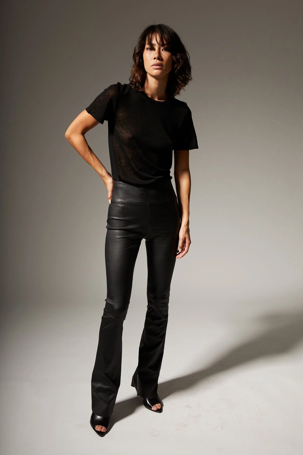 Black Leather Micro Flare Flexible Wear Park Run Seamless Design Plus Size