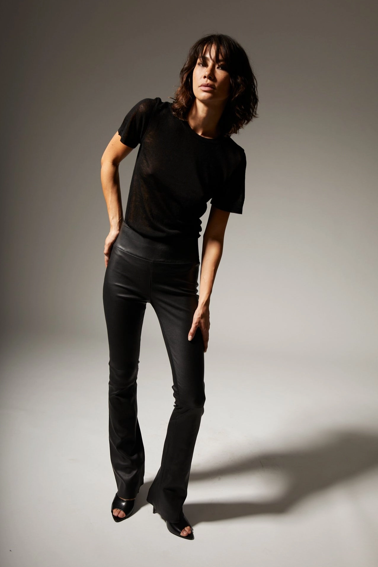 Sleek Active Wear Black Leather Micro Flare