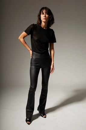 Black Leather Micro Flare Flexible Wear Park Run Seamless Design Plus Size
