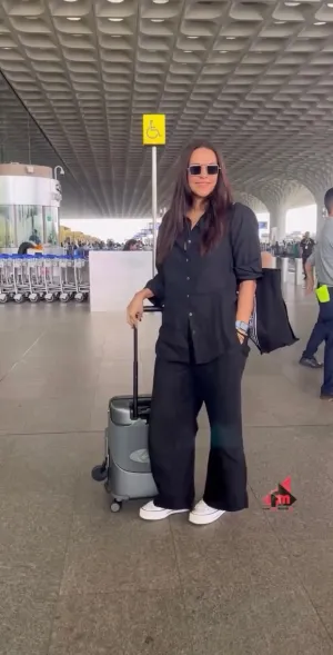 Neha Dhupia styled Black Linen Coord Set