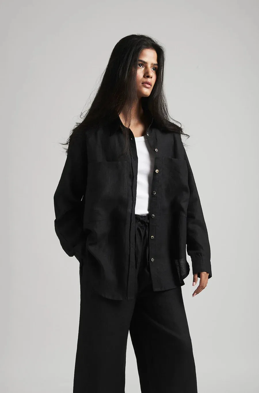 Neha Dhupia styled Black Linen Coord Set