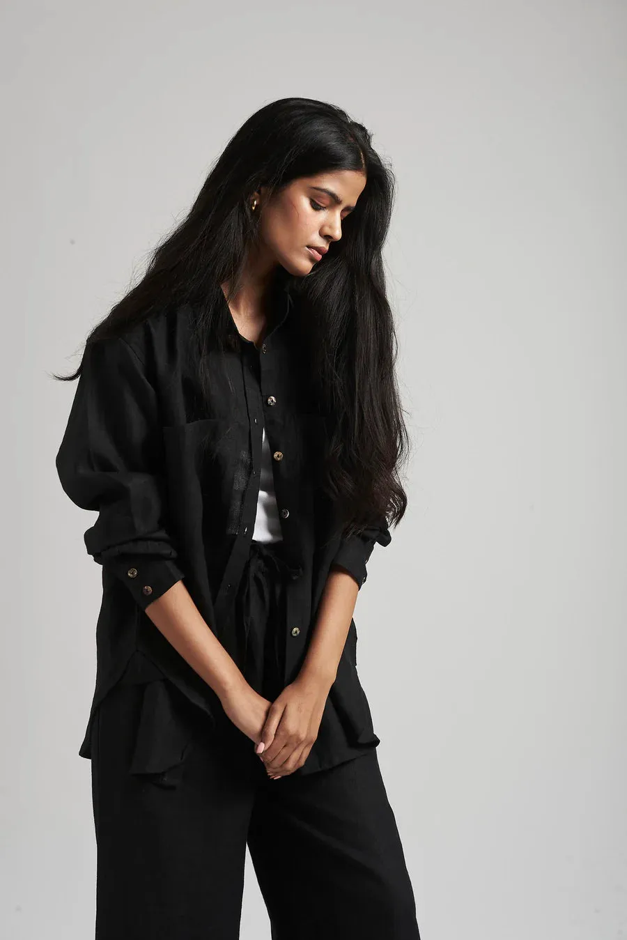 Neha Dhupia styled Black Linen Coord Set