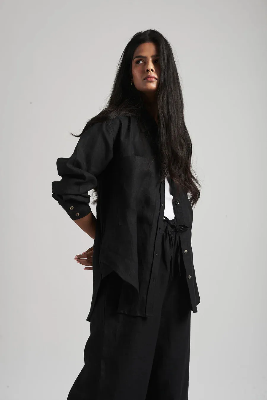 Neha Dhupia styled Black Linen Coord Set