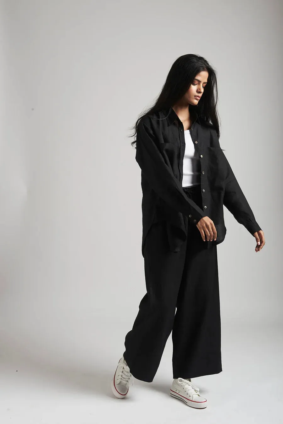 Neha Dhupia styled Black Linen Coord Set