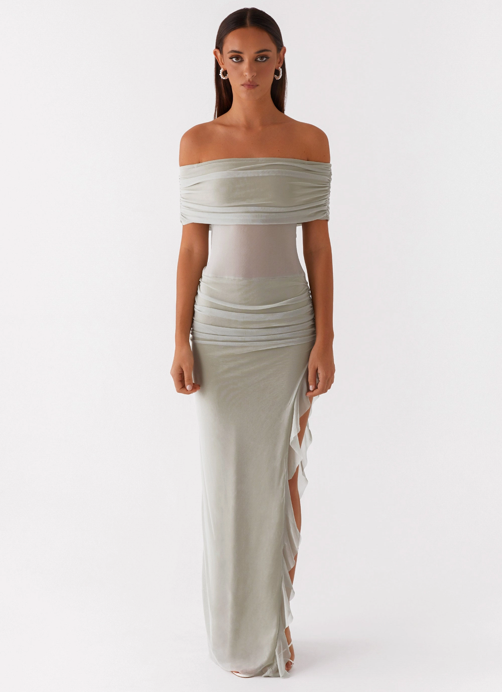 Nelly Off Shoulder Maxi Dress - Pistachio All-season garment