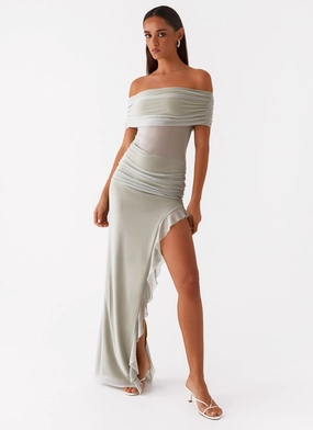 Nelly Off Shoulder Maxi Dress - Pistachio Casual Chic