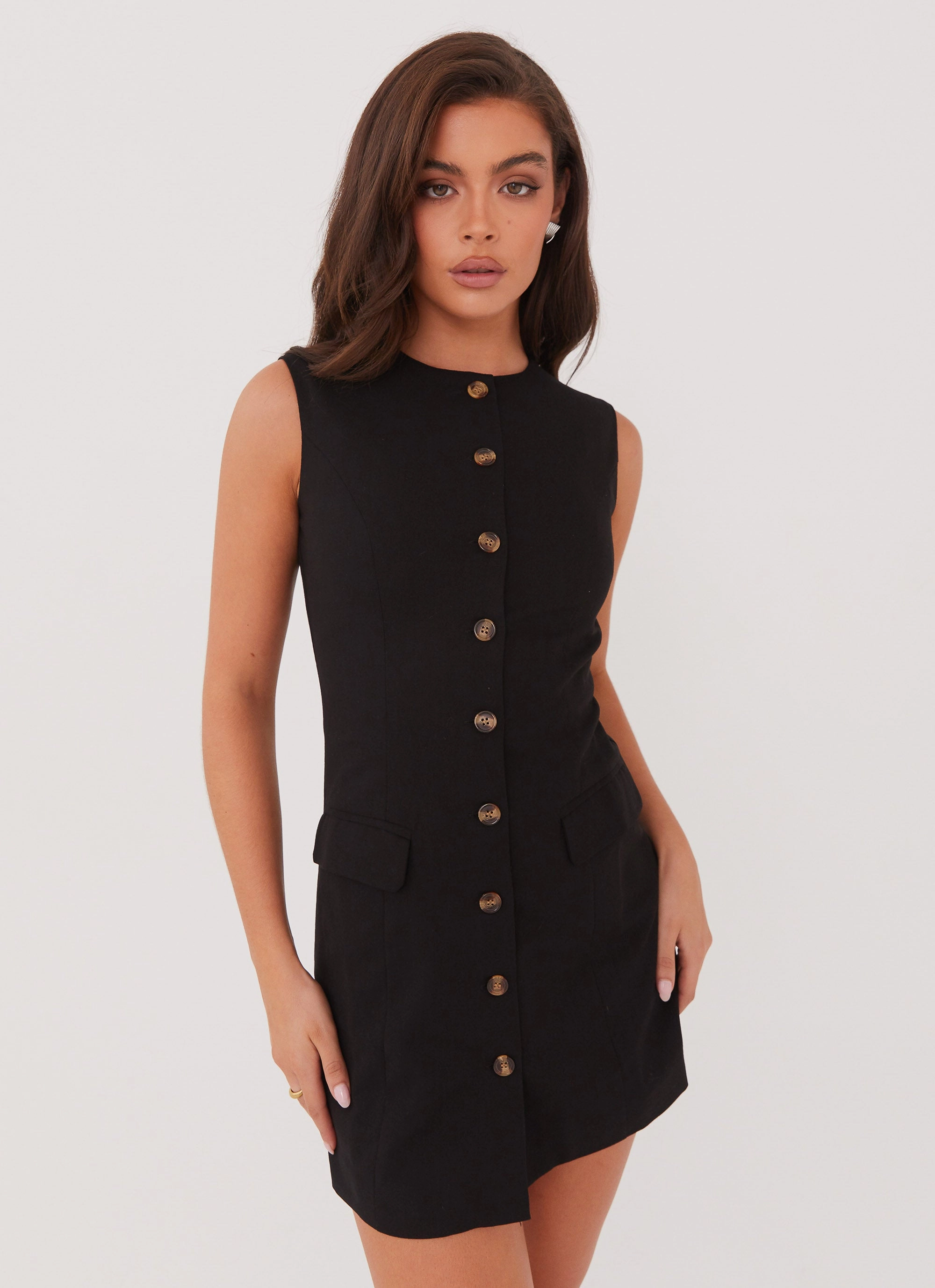Castello Fiore Linen Mini Dress - Black Layering-Piece