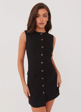 Castello Fiore Linen Mini Dress - Black Layering-Piece
