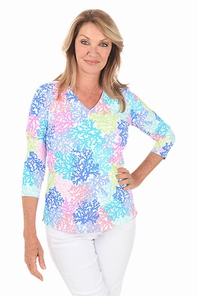 BreathableFabric Neon Coral Classic UPF50  V-Neck Top