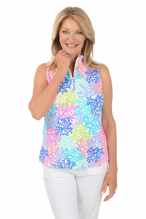 Neon Coral UPF50  Sleeveless Zip Top Versatile Shirt EasyCare Material
