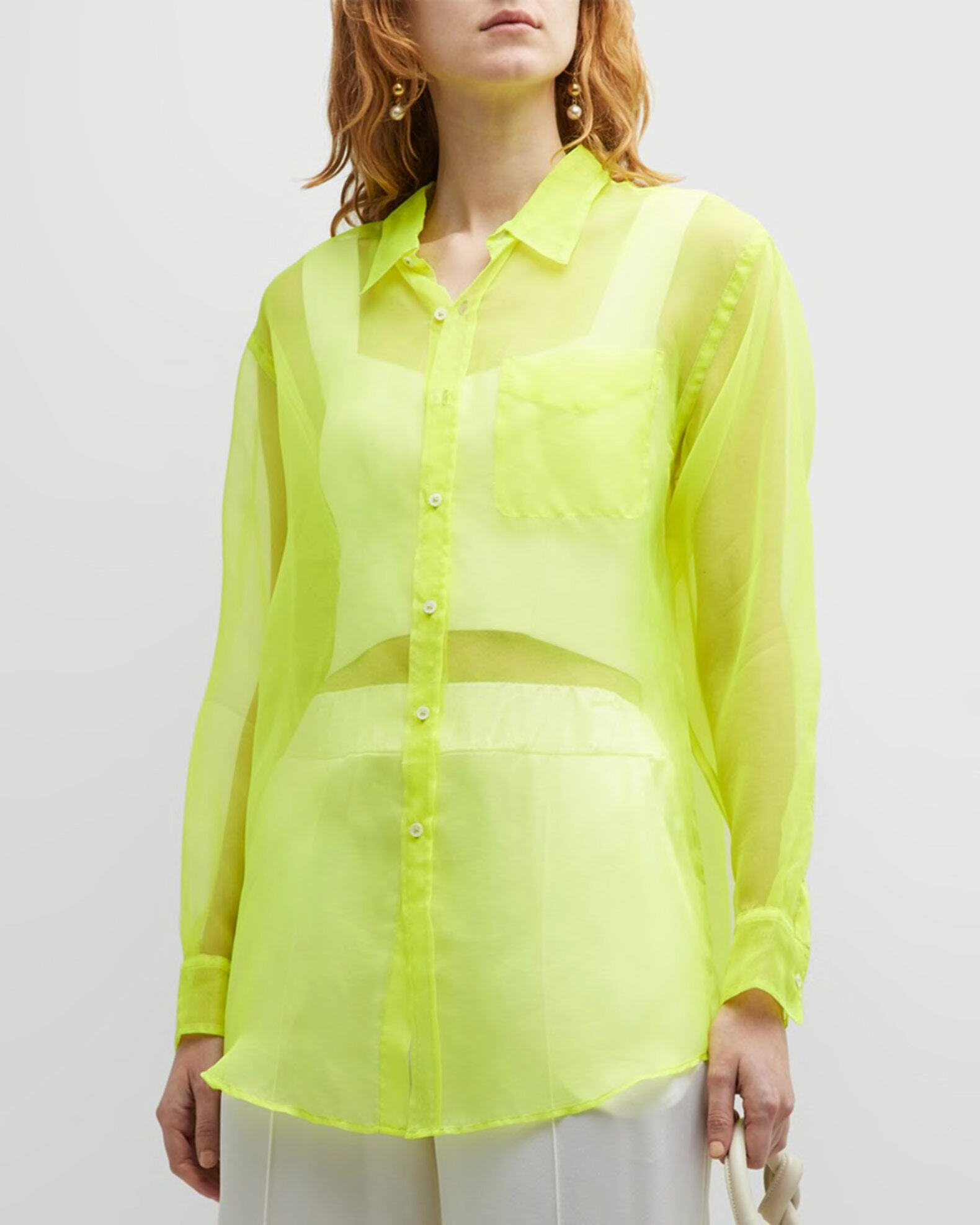 Vintage Pullover EcoFriendly Dye Process Neon Silk Organza Oversized Shirt