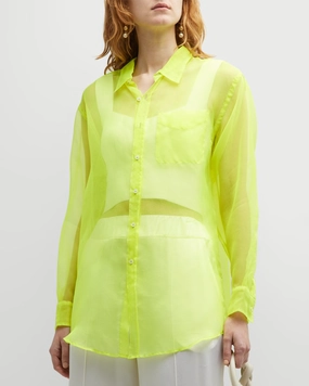 Vintage Pullover EcoFriendly Dye Process Neon Silk Organza Oversized Shirt