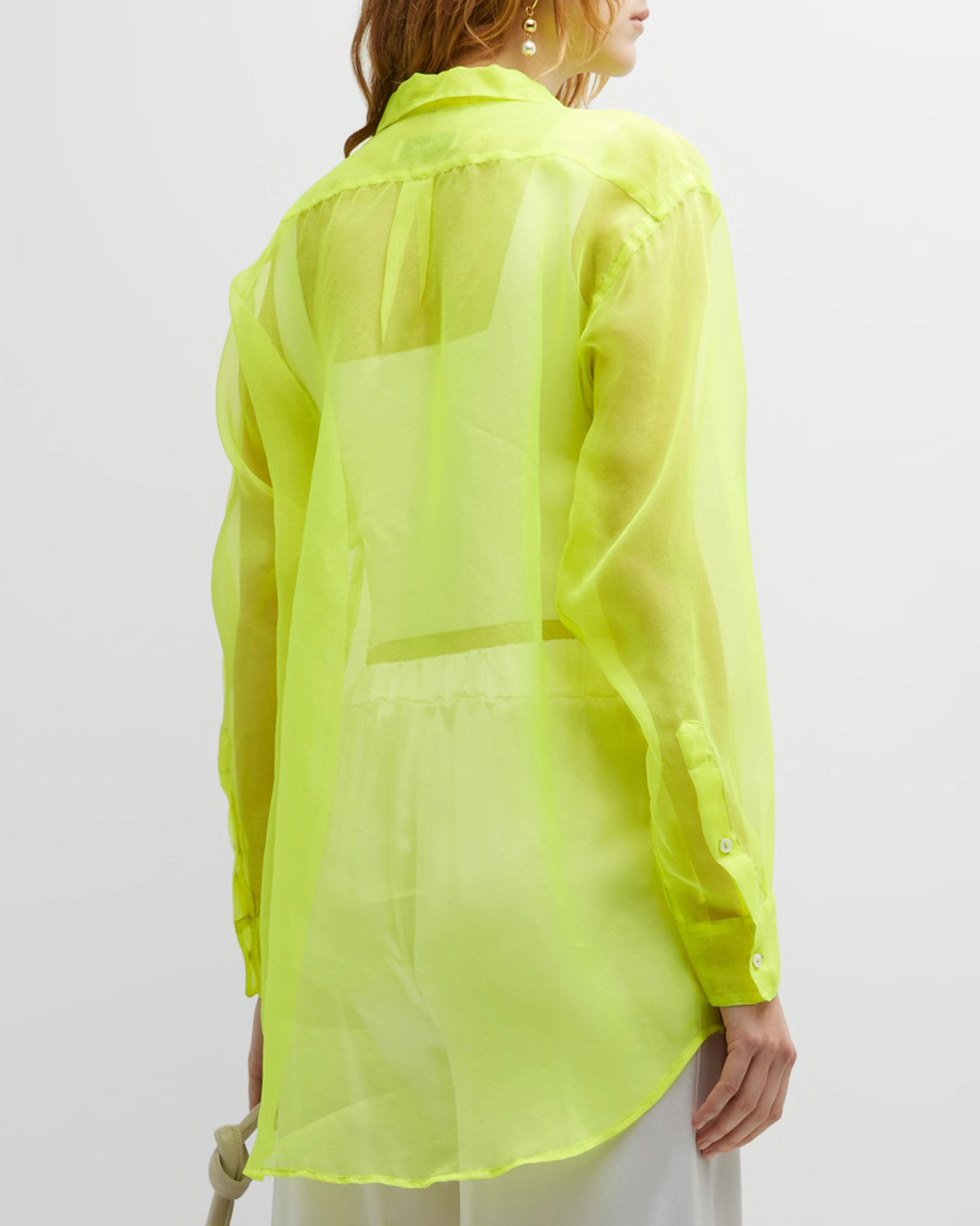 ThermalLining Adjustable Hem Neon Silk Organza Oversized Shirt