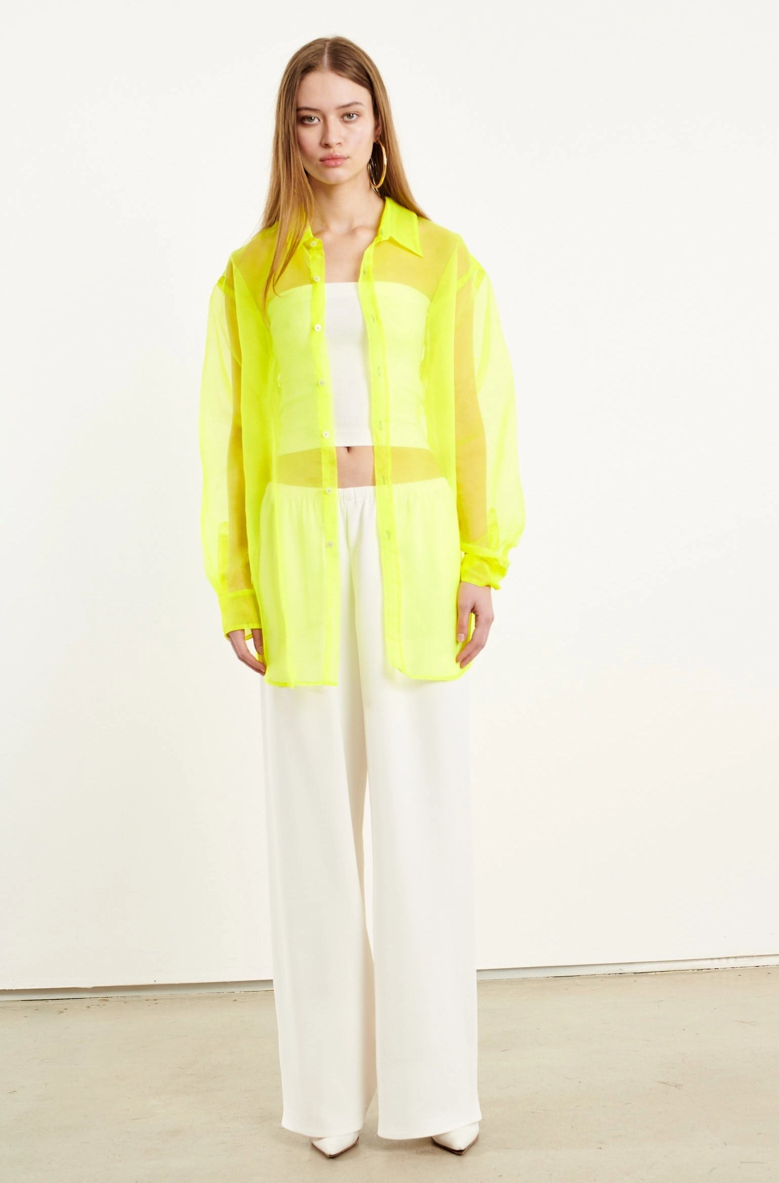 Neon Silk Organza Oversized Shirt Minimalist Styling