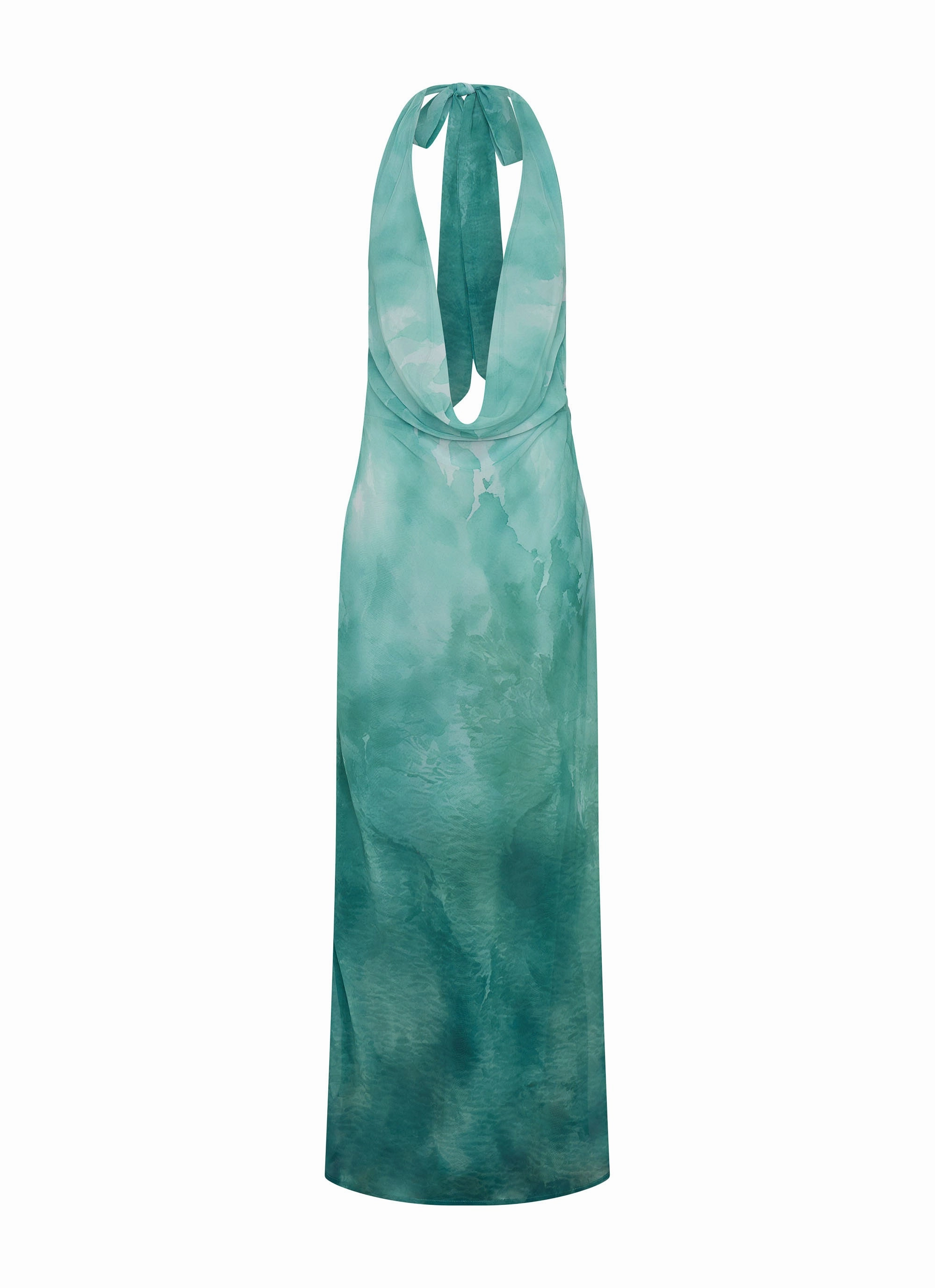 Nerissa Cowl Neck Maxi Dress - Green Tie Dye Vibrant Design Smart and Stylish