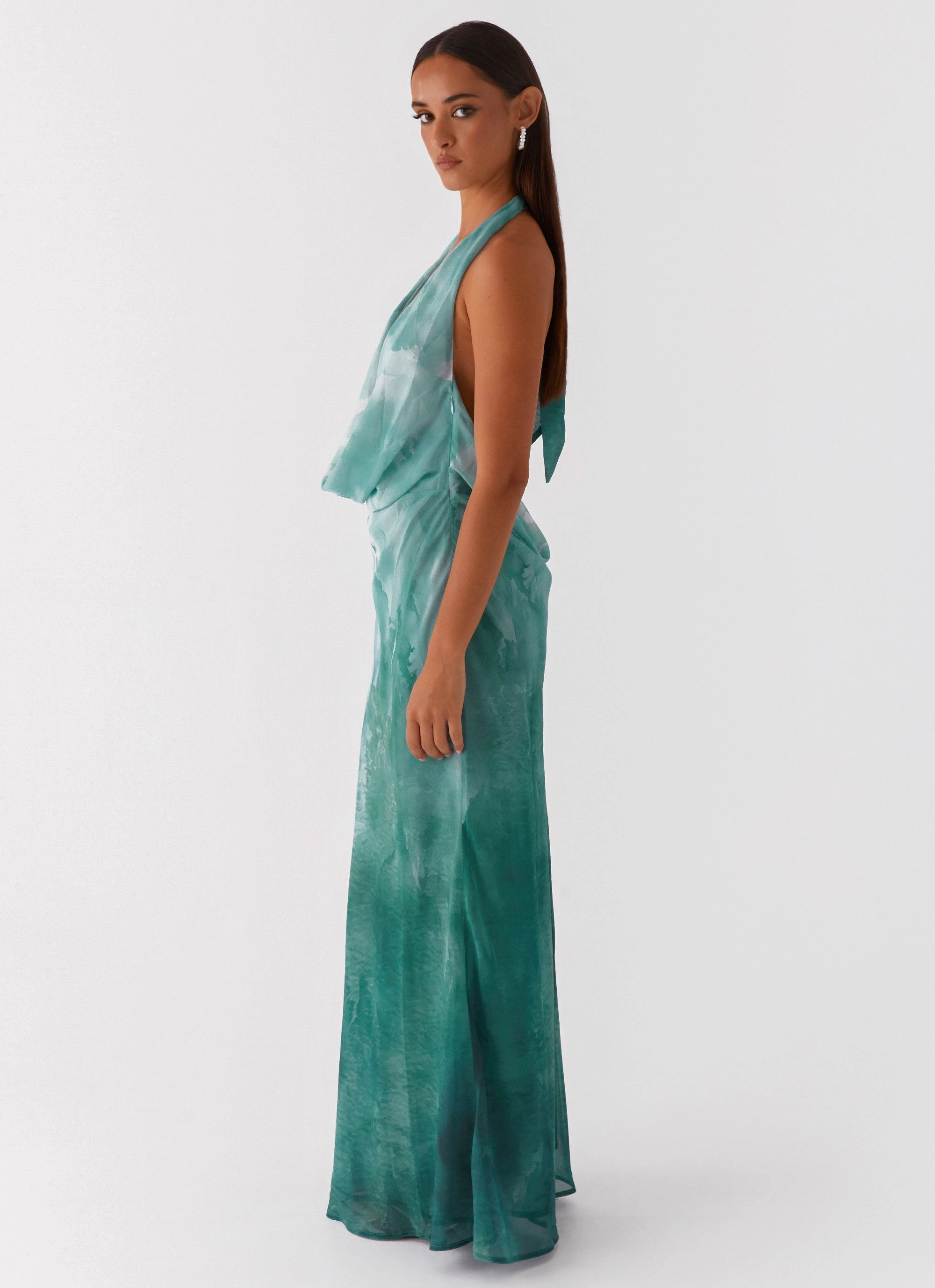 Trendy midi dress Nerissa Cowl Neck Maxi Dress - Green Tie Dye