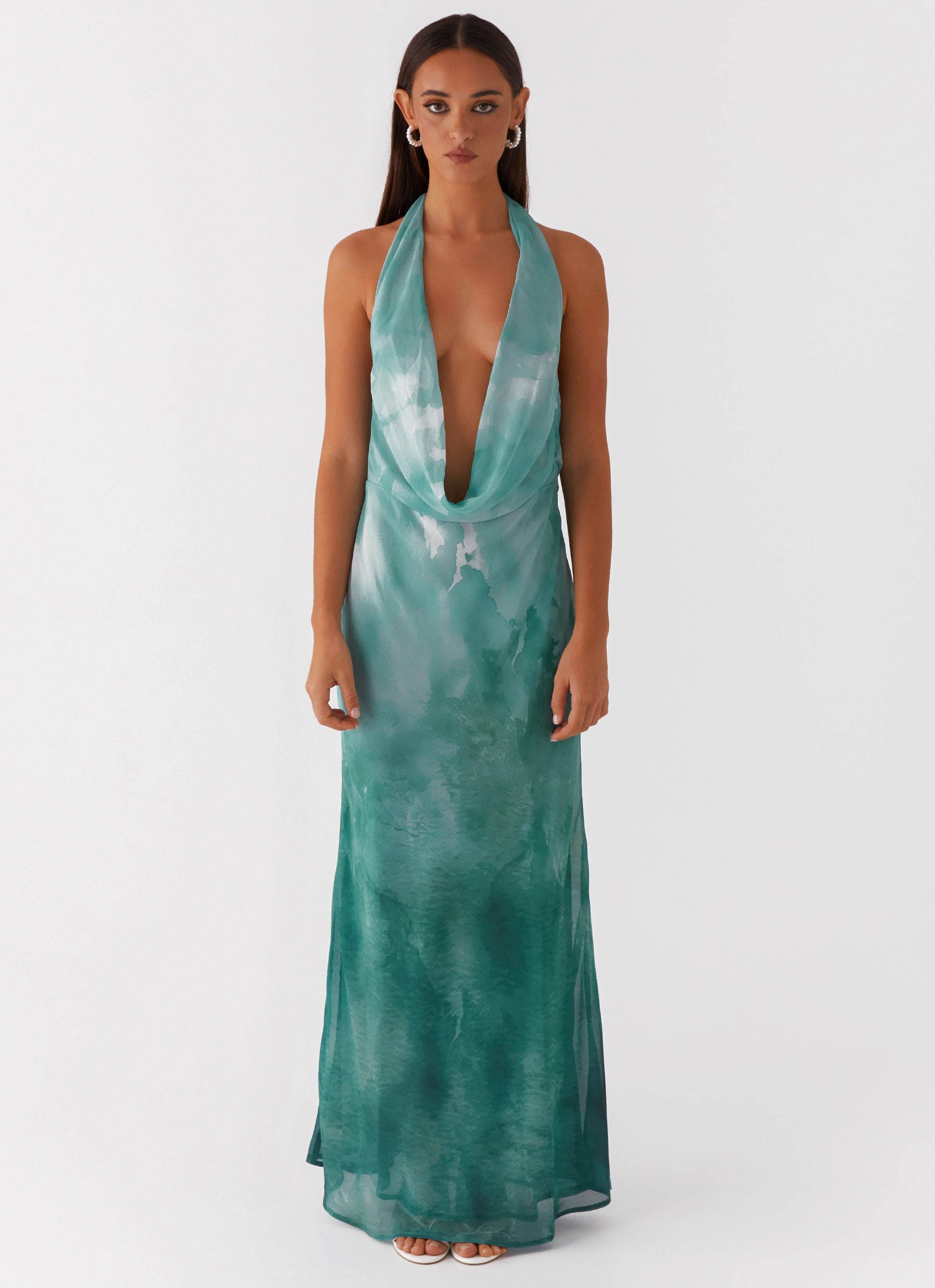 Nerissa Cowl Neck Maxi Dress - Green Tie Dye Moment Glow Refined Style
