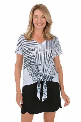 Cozy Cardigan Petite Bold Lines Burnout Button-Front Tee