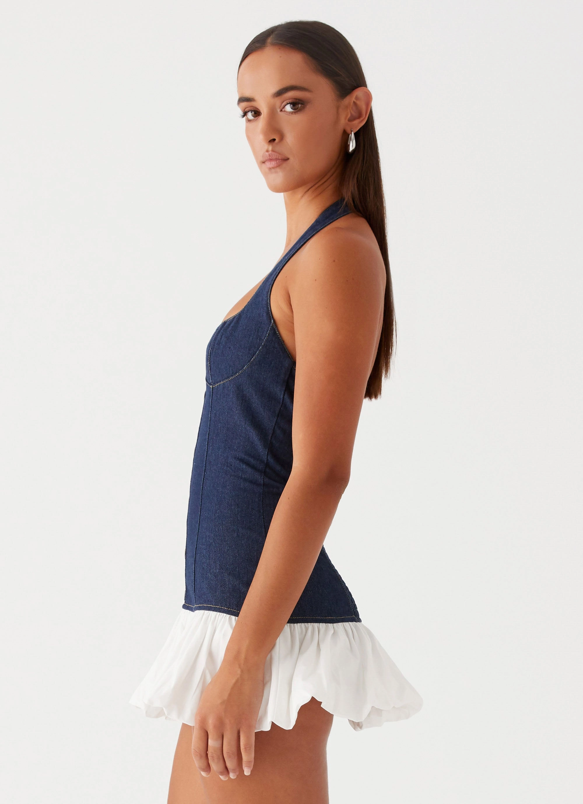 polka-dot Sleek Silhouette Georgina Denim Mini Dress - Blue