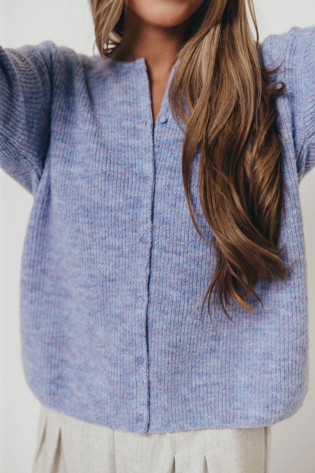Newport Cardigan in Blue Heather Adaptive Fit Technology SoftKnit