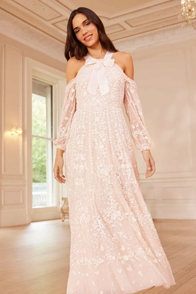 Soft and Relaxed Lace Detail Adeline Off-Shoulder Ankle Gown