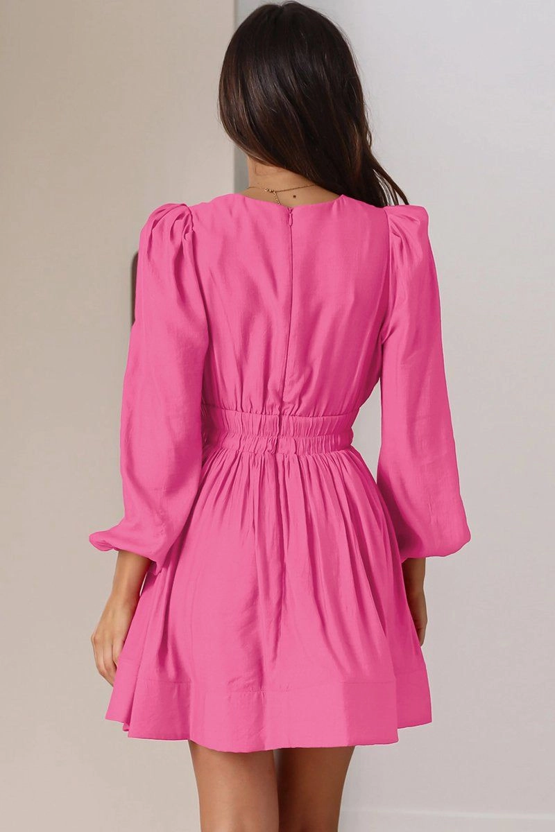 Air Touch WOMEN SEXY DEEP V NECK LONG SLEEVE MINI DRESS