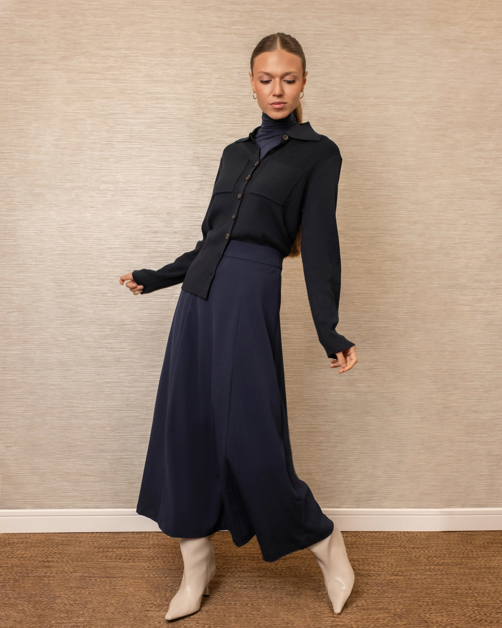Nini Flared Skirt | Navy Quick Fit
