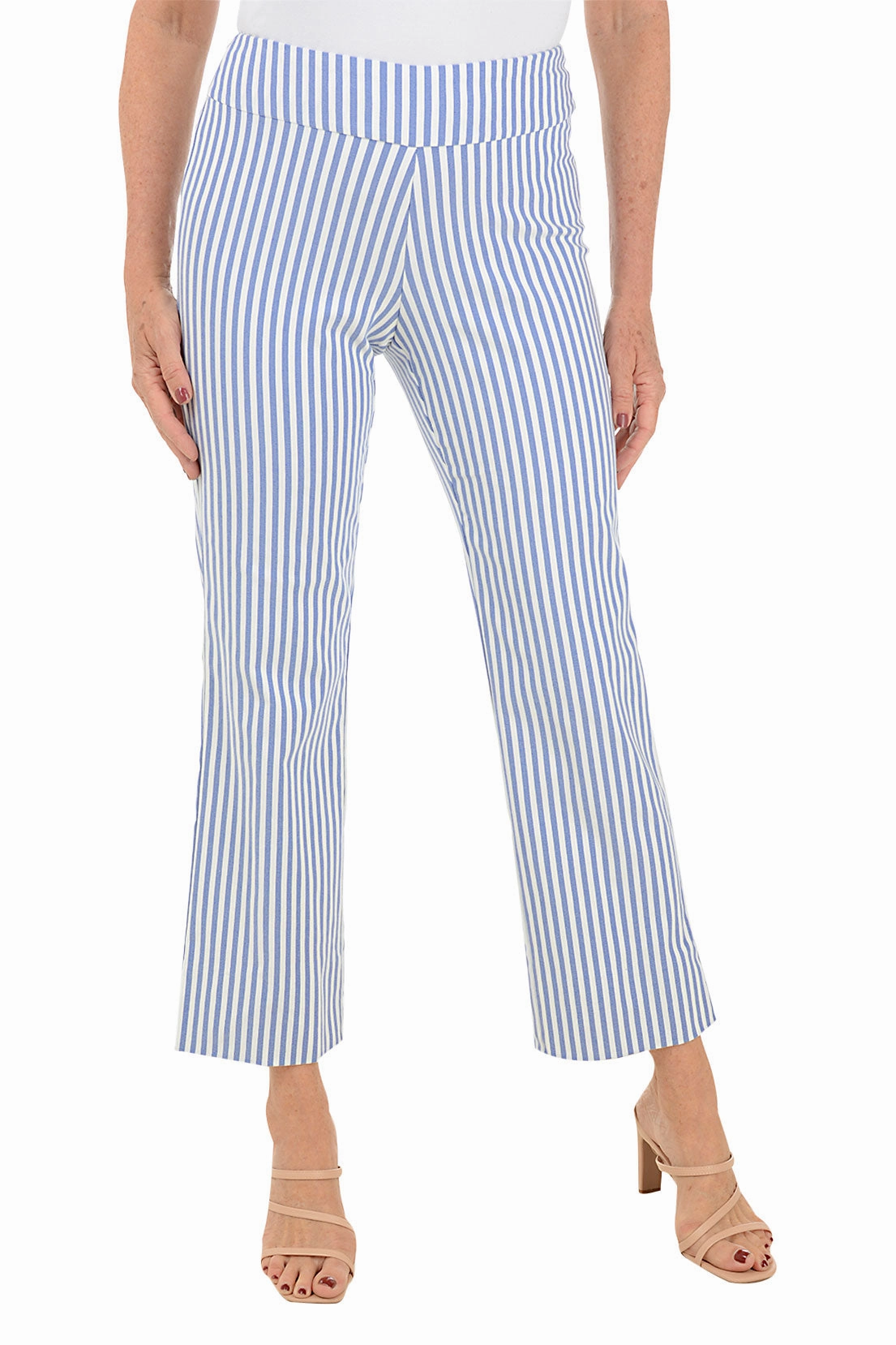 Blue Stripe Flared Ankle Pant Quick Release Closure